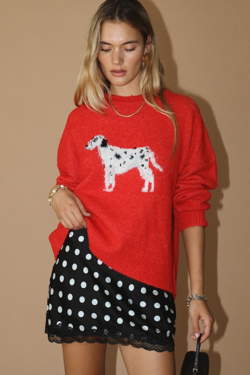 Rosy Brown Dalmatian Fuzzy Graphic Sweater Sweater