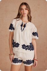 Rosy Brown Cottage Bloom Embroidered Top Top