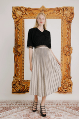 Gray Karina Skirt in Clara Stripe Print Midi Skirt