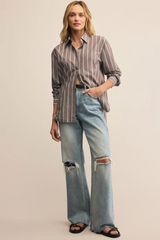 Light Gray Seaport Striped Poplin Button Up Shirt