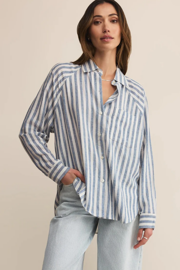 Light Gray The Perfect Linen Stripe Top Shirts & Tops