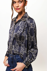 Antique White Kodie Top in Navy/Ivory Sketched Rodeo Top