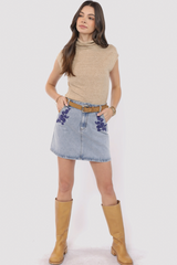 Light Gray Mostly Likely Embroidered Denim Skirt Skirt