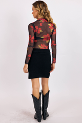 Light Gray Gypset Glamour Mesh Top in Red Multi Floral Top