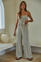 Light Slate Gray Tate Striped Pant in Natural/Black Pant