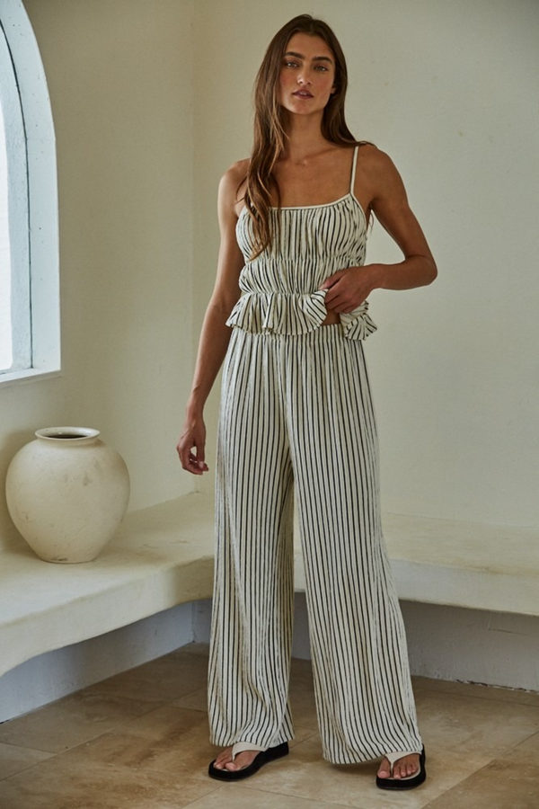 Light Slate Gray Carr Striped Crop Top in Natural Black Top
