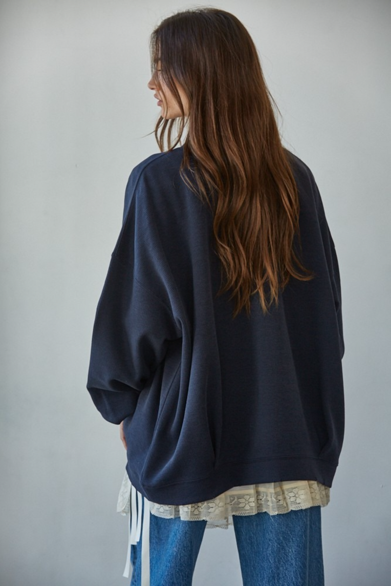 Dark Slate Gray Oxford Crew Pullover Sweater