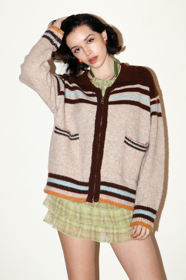Light Gray Cowboy Desert Zip Knit Cardigan Cardigan