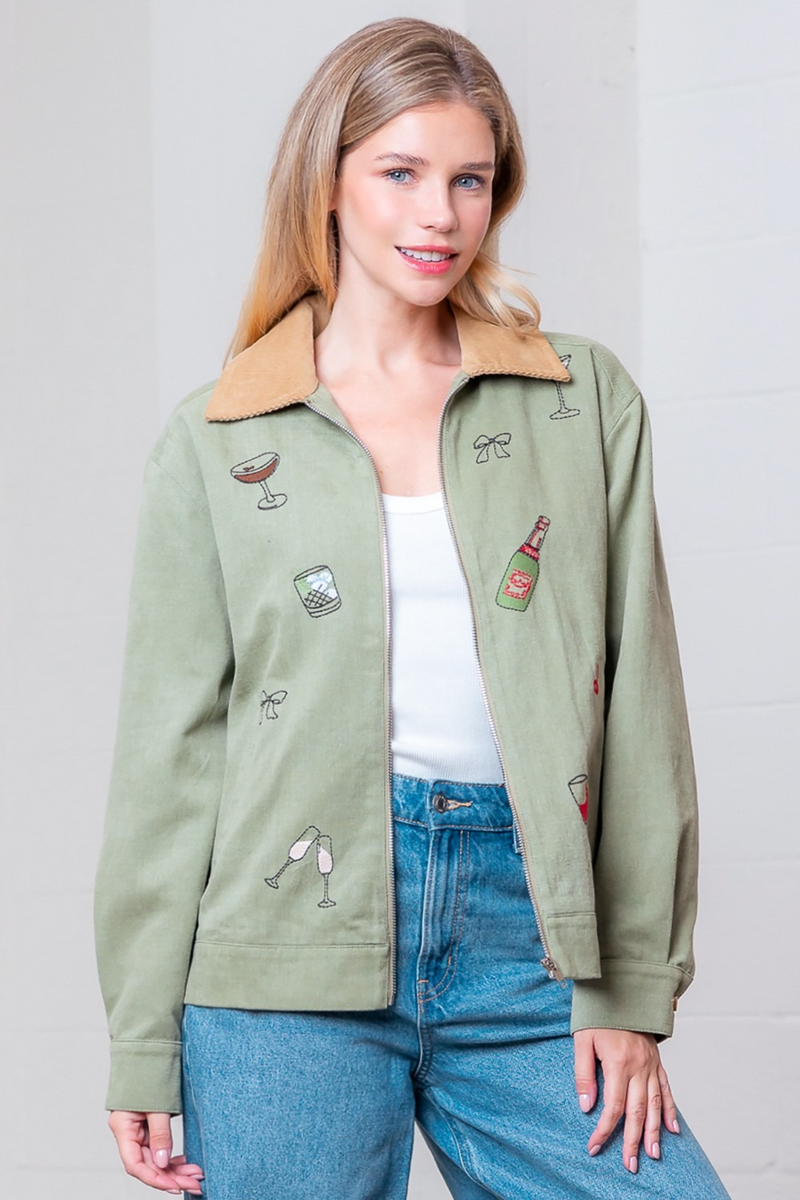 Light Gray Sip & Stitch Embroidered Jacket Jacket