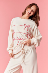 Light Pink Peppermint Twist Bow Sweatshirt Sweatshirt