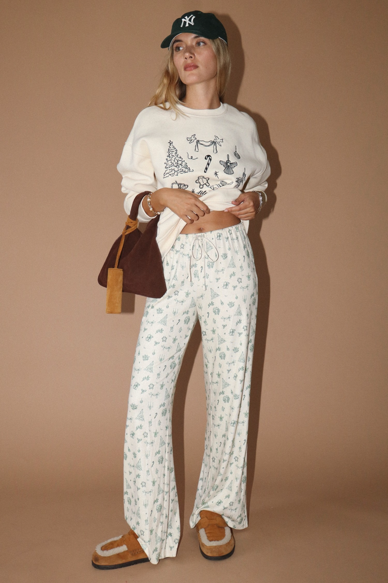 Dim Gray Winter Sketch Pajama Pant Pant