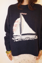 Dark Slate Gray Sailboat Fuzzy Graphic Sweater Sweater