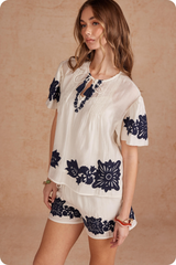 Rosy Brown Cottage Bloom Embroidered Top Top