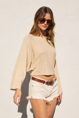 Light Gray Aspen Batwing Cropped Top Top
