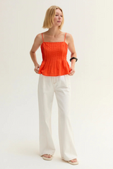 Seashell Claudia Pleated Sleeveless Linen Blend Top Top