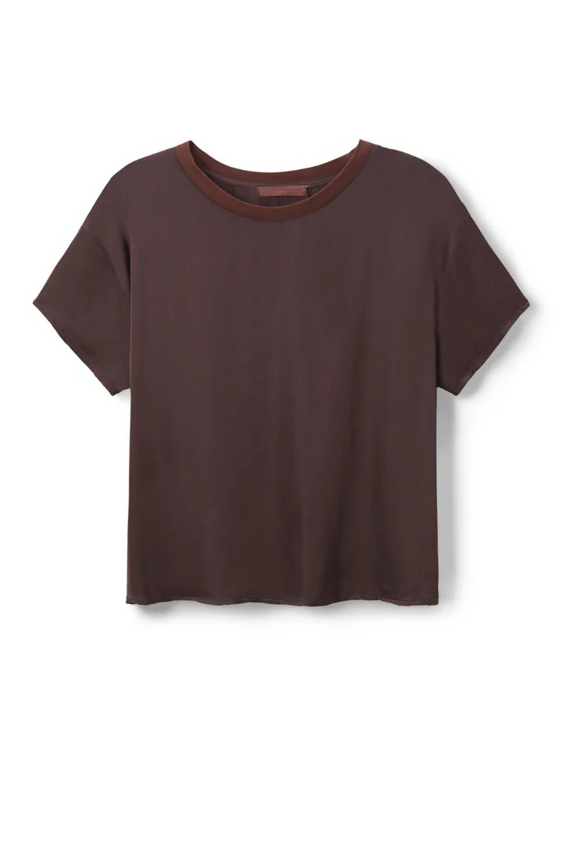 Dark Slate Gray Delphine Satin Crew Neck Tee Top