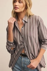 Tan Seaport Striped Poplin Button Up Shirt