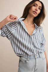 Gray The Perfect Linen Stripe Top Shirts & Tops