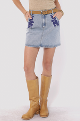 Light Gray Mostly Likely Embroidered Denim Skirt Skirt