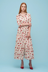 Light Steel Blue Molly Dress in Cherry Midi Dress
