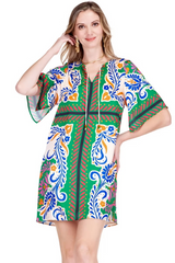 Sea Green Kimono Tunic in Artistic Scarf Mini Dress