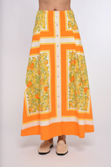 Light Gray Berri Midi Skirt in Orange Blossom Print Midi Skirt