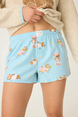 Light Gray Beary Cute Bear Print Flannel Shorts Pajama Shorts