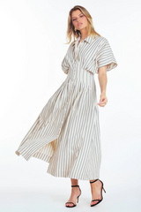 White Smoke Maude Waist Detail Shirtdress in Charcoal Stripe Midi Dress