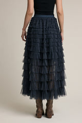 Light Gray The Fireside Plaid Ruffle Maxi Skirt Maxi Skirt