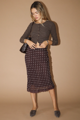 Rosy Brown Playful Dots Lace Midi Skirt Midi Skirt