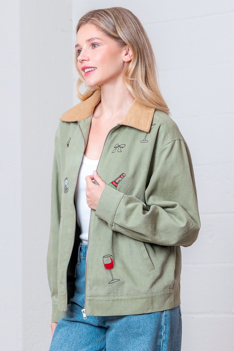 Light Gray Sip & Stitch Embroidered Jacket Jacket