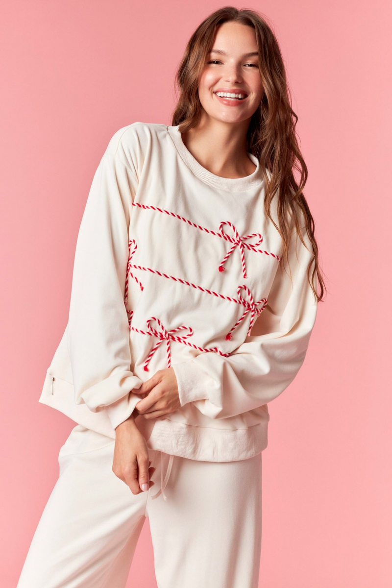 Light Pink Peppermint Twist Bow Sweatshirt Sweatshirt