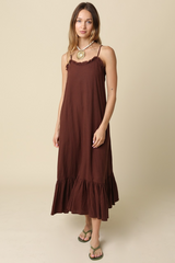 Gray Holly Ruffle Trim Sleeveless Maxi Dress Maxi Dress