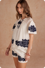 Rosy Brown Cottage Bloom Embroidered Top Top