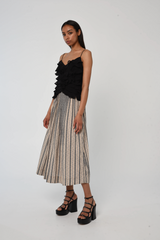 Light Gray Karina Skirt in Clara Stripe Print Midi Skirt