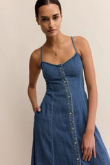 Dark Slate Gray Angel Eyes Denim Midi Dress Midi Dress