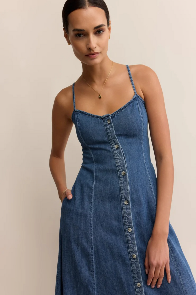 Dark Slate Gray Angel Eyes Denim Midi Dress Midi Dress