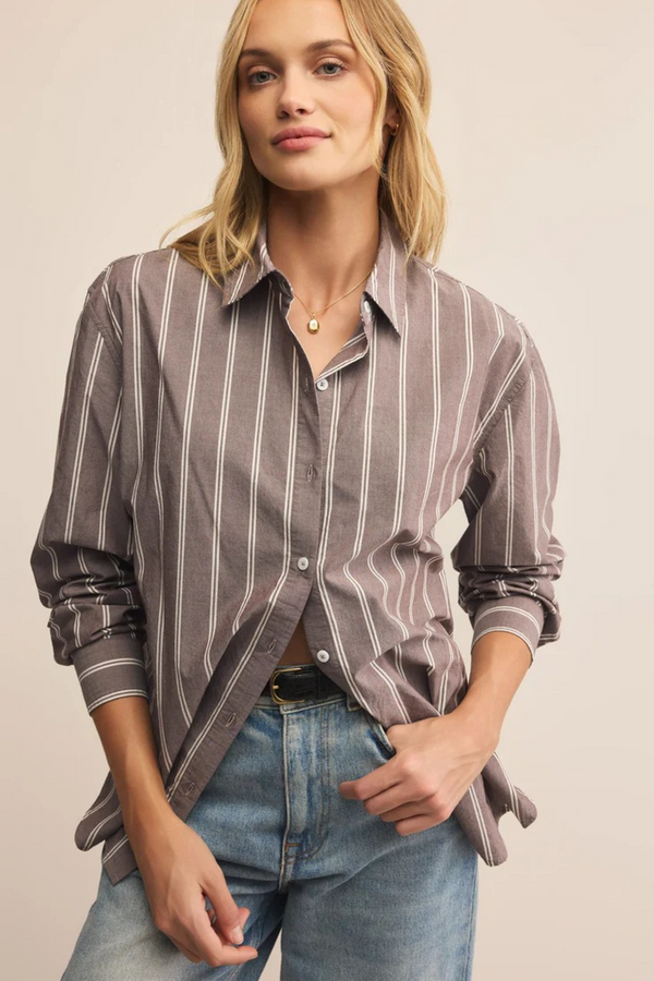 Light Gray Seaport Striped Poplin Button Up Shirt