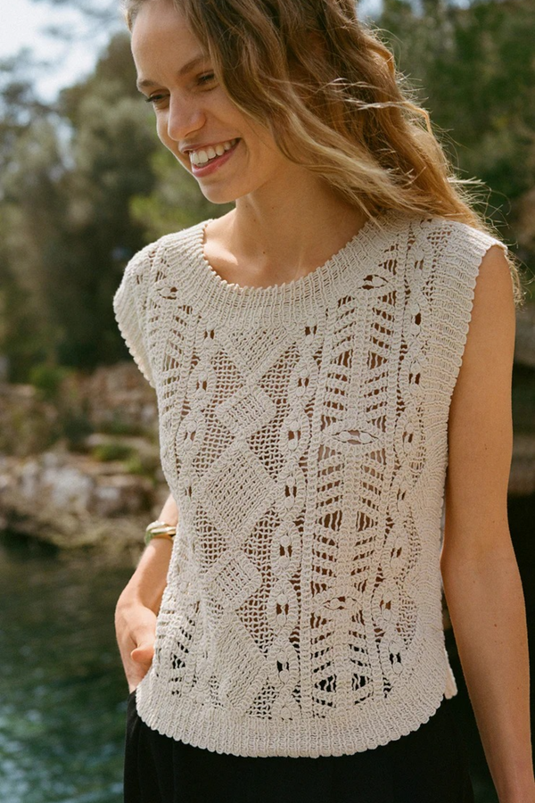 Dim Gray Baroque Crochet Sweater Top Sweater Vest