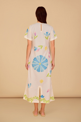 Tan Gwenyth Dress in Flora Painted Midi Dress