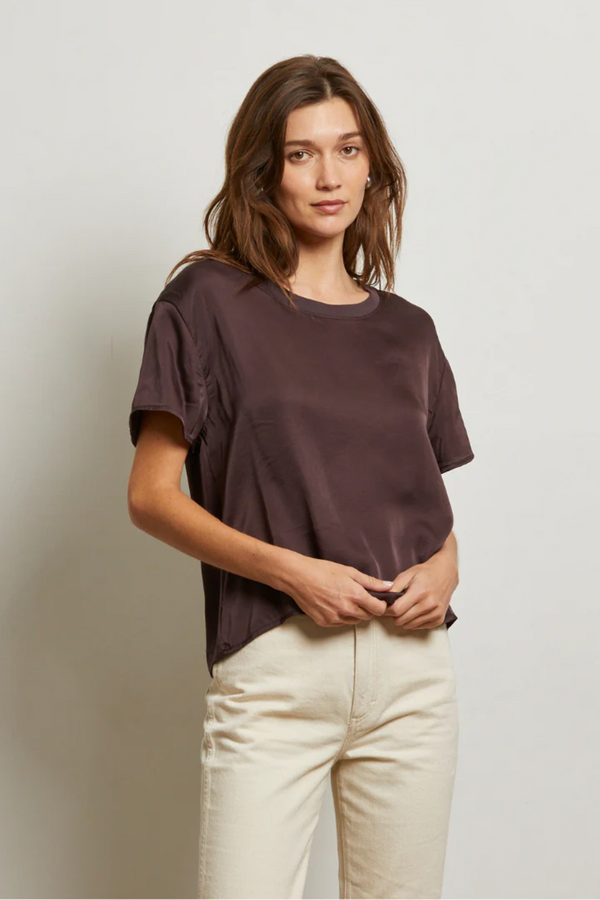 Light Gray Delphine Satin Crew Neck Tee Top
