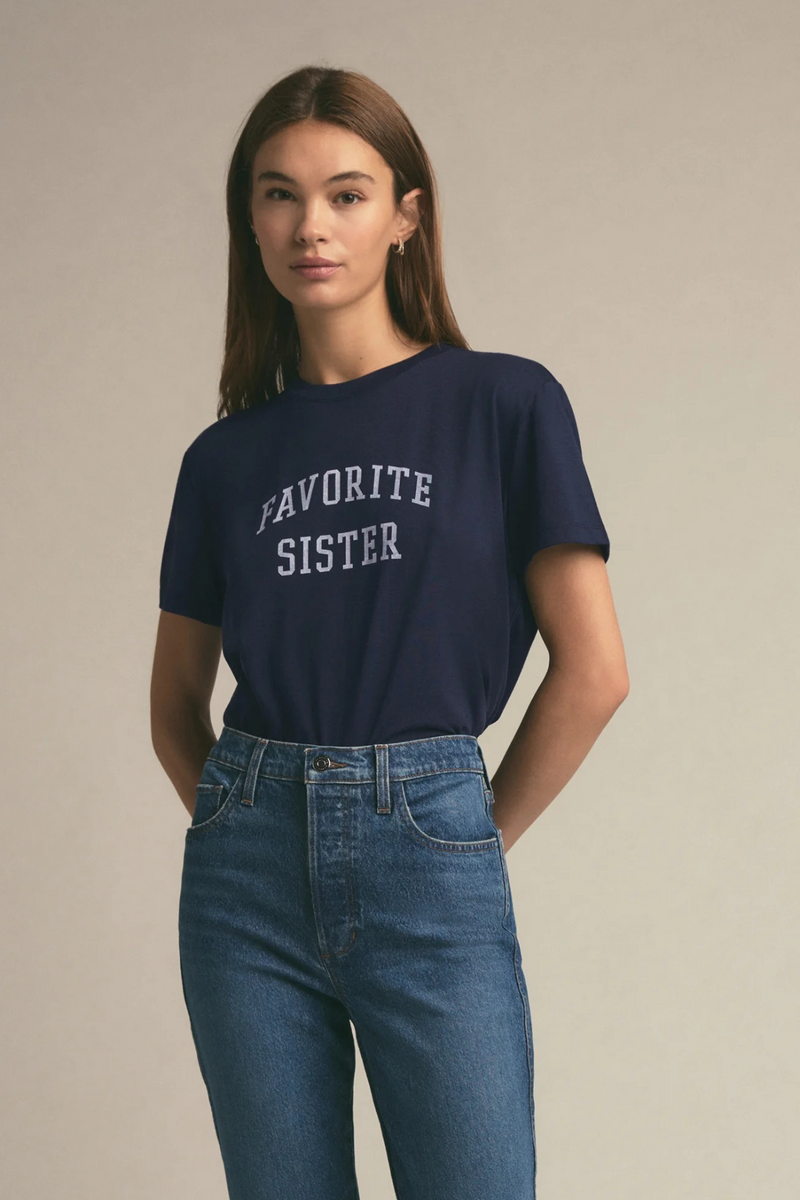 Gray Favorite Sister Cropped Collegiate Tee | Navy T Shirt