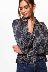Dark Slate Gray Kodie Top in Navy/Ivory Sketched Rodeo Top