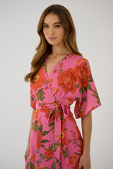 Light Gray Gemma Dress in Fuchsia Multi Maxi Dress