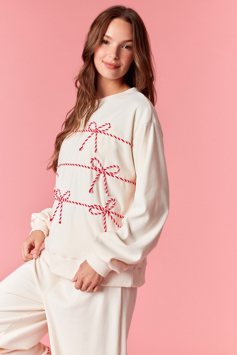 Light Pink Peppermint Twist Bow Sweatshirt Sweatshirt
