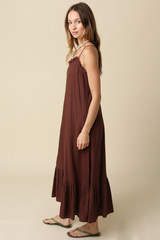 Tan Holly Ruffle Trim Sleeveless Maxi Dress Maxi Dress