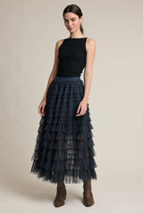 Light Gray The Fireside Plaid Ruffle Maxi Skirt Maxi Skirt