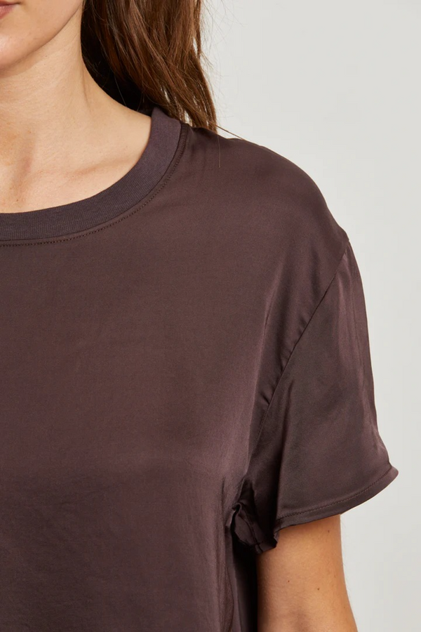 Dark Slate Gray Delphine Satin Crew Neck Tee Top