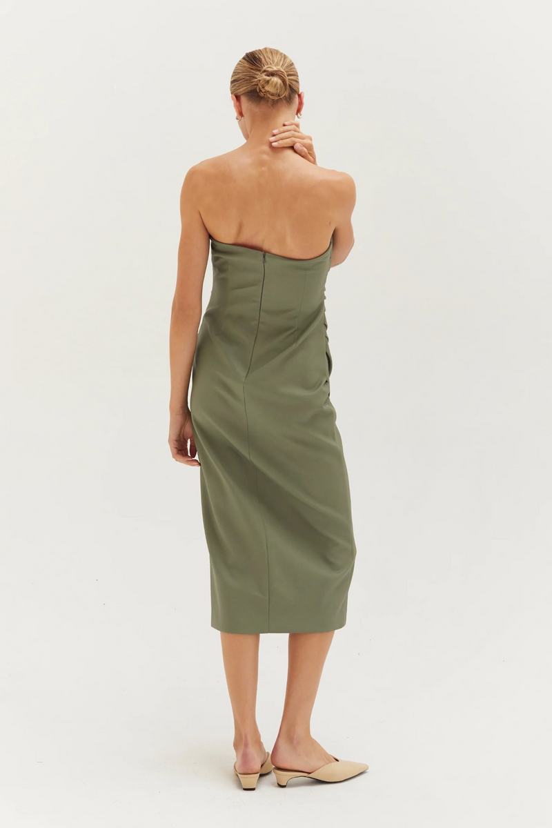 Beige Reeve Vegan Leather Tube Midi Dress Midi Dress