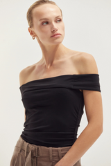 Light Gray Nora Ruched Off Shoulder Knit Top Top